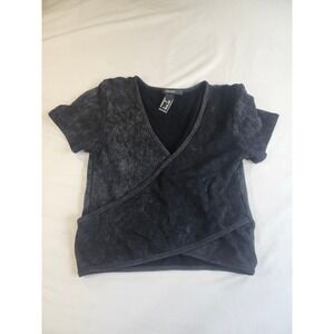 Forever 21 Acid Wash Wrap Top Charcoal Grey Surplice V-Neck Short Sleeve M/L